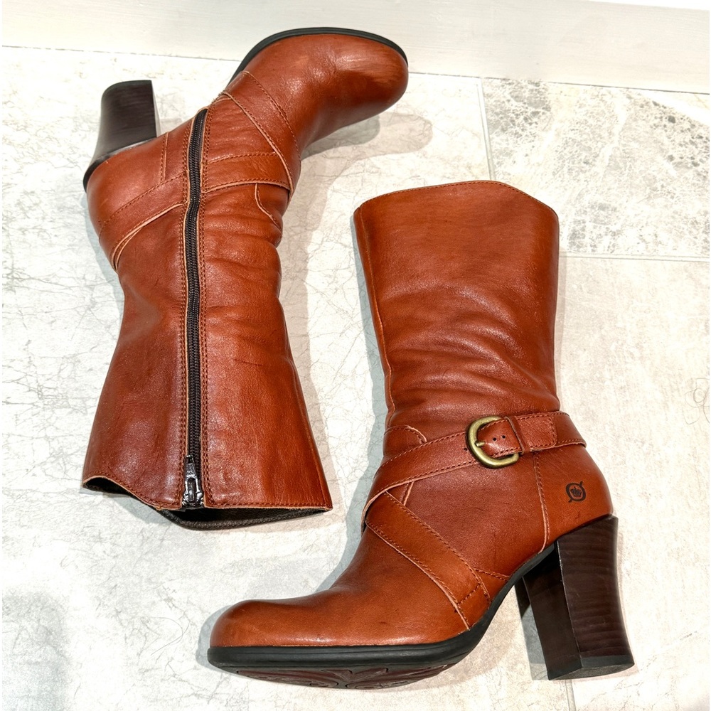 BORN NURI boots harness booties vintage rust leather heeled brown women’s 8.5 - Picture 9 of 12